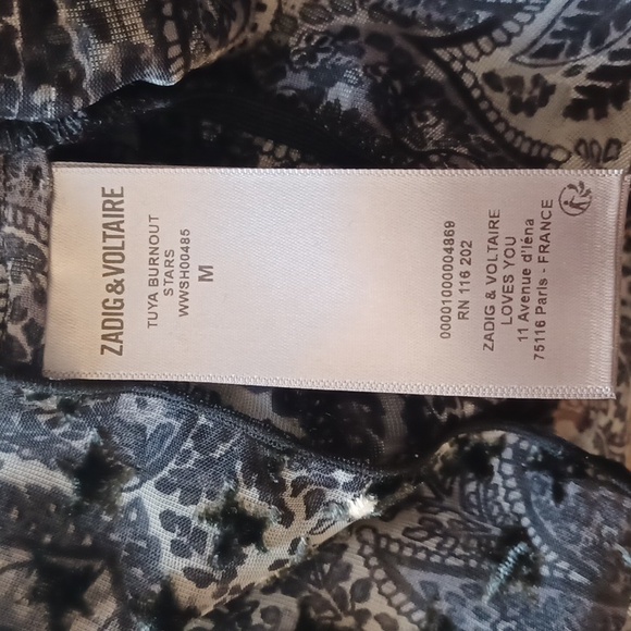 Zadig & Voltaire Blouse Top Tuya Burnout Stars Black Velvet Size M NEW - Picture 12 of 13